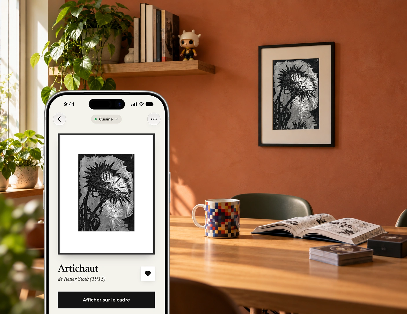 L'app Art Again, l'œuvre affichée sur le cadre et sur le mur